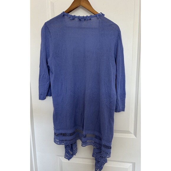 Chicos Kimono Size 1 Medium Linen Tassel Fringe Crochet Coastal Cruise Cardigan - Picture 11 of 11
